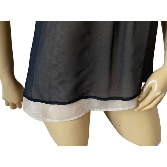 CYNTHIA ROWLEY Womens Size Small Ruffled Sleeveless Tan Black Chiffon Tank Shirt - Picture 7 of 9